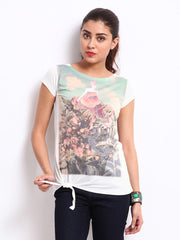 United Colors Of Bentton Women White Printed T-shirt