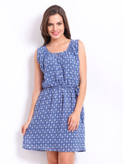 United Colors of Benetton Blue Printed Fit &amp; Flare Dress