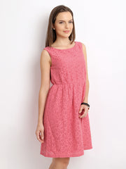 United Colors of Benetton Pink Fit &amp; Flare Lace Dress