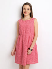 United Colors of Benetton Pink Fit &amp; Flare Lace Dress