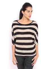 United Colors of Benetton Women Black &amp; Off-White Striped Top