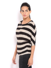 United Colors of Benetton Women Black &amp; Off-White Striped Top