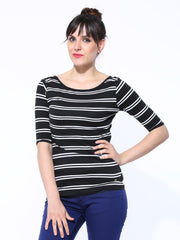 United Colors of Benetton Women Black &amp; White Striped Top