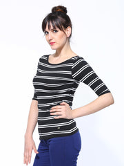 United Colors of Benetton Women Black &amp; White Striped Top