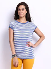 United Colors of Benetton Women Blue &amp; White Striped Top