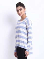 United Colors of Benetton Women Blue &amp; White Striped Top