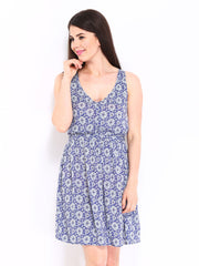 United Colors of Benetton Blue Printed Fit &amp; Flare Dress
