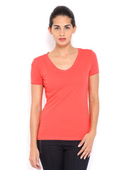 United Colors of Benetton Women Coral Orange T-shirt