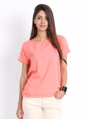 United Colors of Benetton Women Coral Pink Printed Top