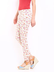 United Colors of Benetton Women Cream Coloured Floral Print Jeggings