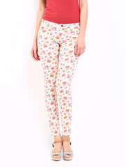 United Colors of Benetton Women Cream Coloured Floral Print Jeggings