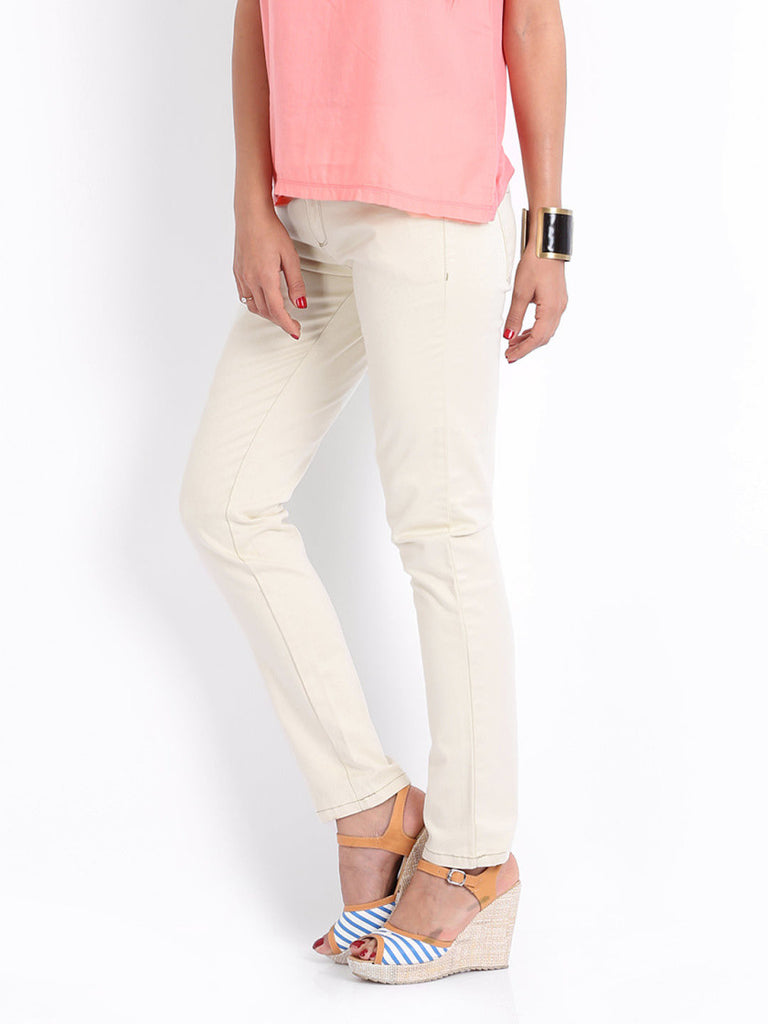 United Colors of Benetton Women Cream Coloured Trousers