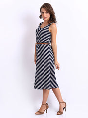 United Colors of Benetton Navy &amp; Grey Striped A-line Dress