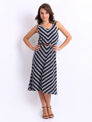United Colors of Benetton Navy &amp; Grey Striped A-line Dress