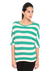 United Colors of Benetton Women Green &amp; Off-White Striped Top