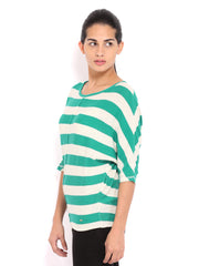 United Colors of Benetton Women Green &amp; Off-White Striped Top