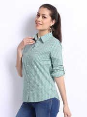 United Colors of Benetton Women Green &amp; White Printed Shirt