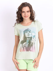 United Colors of Benetton Women Green Printed T-shirt