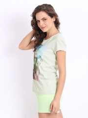 United Colors of Benetton Women Green Printed T-shirt