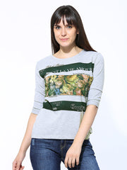 United Colors of Benetton Women Grey Melange Printed Top