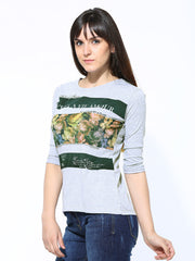 United Colors of Benetton Women Grey Melange Printed Top
