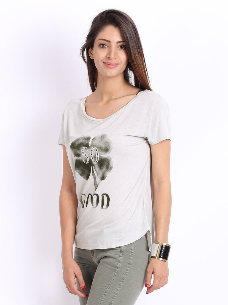 United Colors of Benetton Women Grey Printed T-shirt