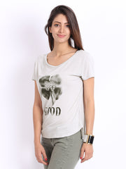 United Colors of Benetton Women Grey Printed T-shirt