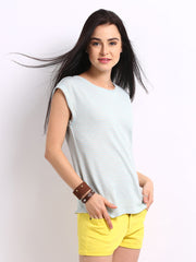 United Colors of Benetton Women Light Blue &amp; Cream Coloured Striped Top