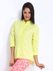 United Colors of Benetton Women Lime Green Linen Blend Shirt