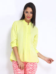 United Colors of Benetton Women Lime Green Linen Blend Shirt