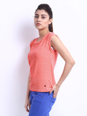United Colors of Benetton Women Neon Pink &amp; White Striped Top