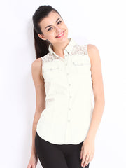 United Colors of Benetton Women Off-White Casual Shirt