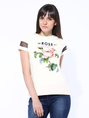United Colors of Benetton Women Off-White Printed T-shirt