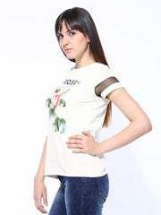 United Colors of Benetton Women Off-White Printed T-shirt