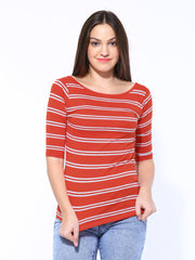 United Colors of Benetton Women Orange Striped Top