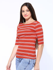 United Colors of Benetton Women Orange Striped Top