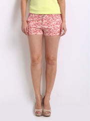 United Colors of Benetton Women Peach Coloured Floral Print Shorts