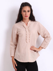 United Colors of Benetton Women Peach Coloured Linen Blend Top