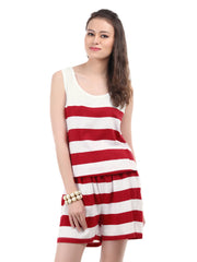 United Colors of Benetton Women Red &amp; White Striped Romper