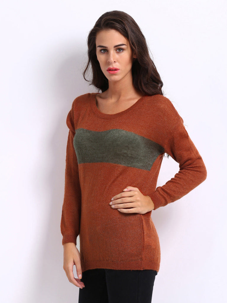 United Colors of Benetton Women Rust Orange Mohair Wool Blend Sweater