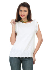 United Colors of Benetton Women White Embroidered Top