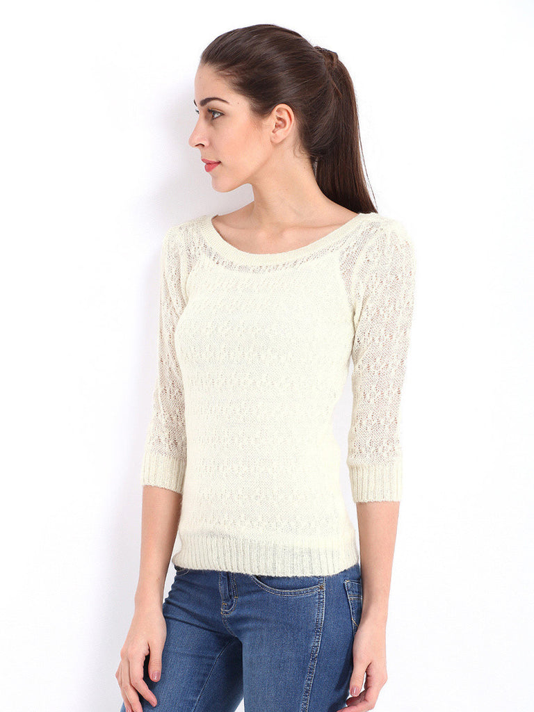 United Colors of Benetton Women Off-White Sweater