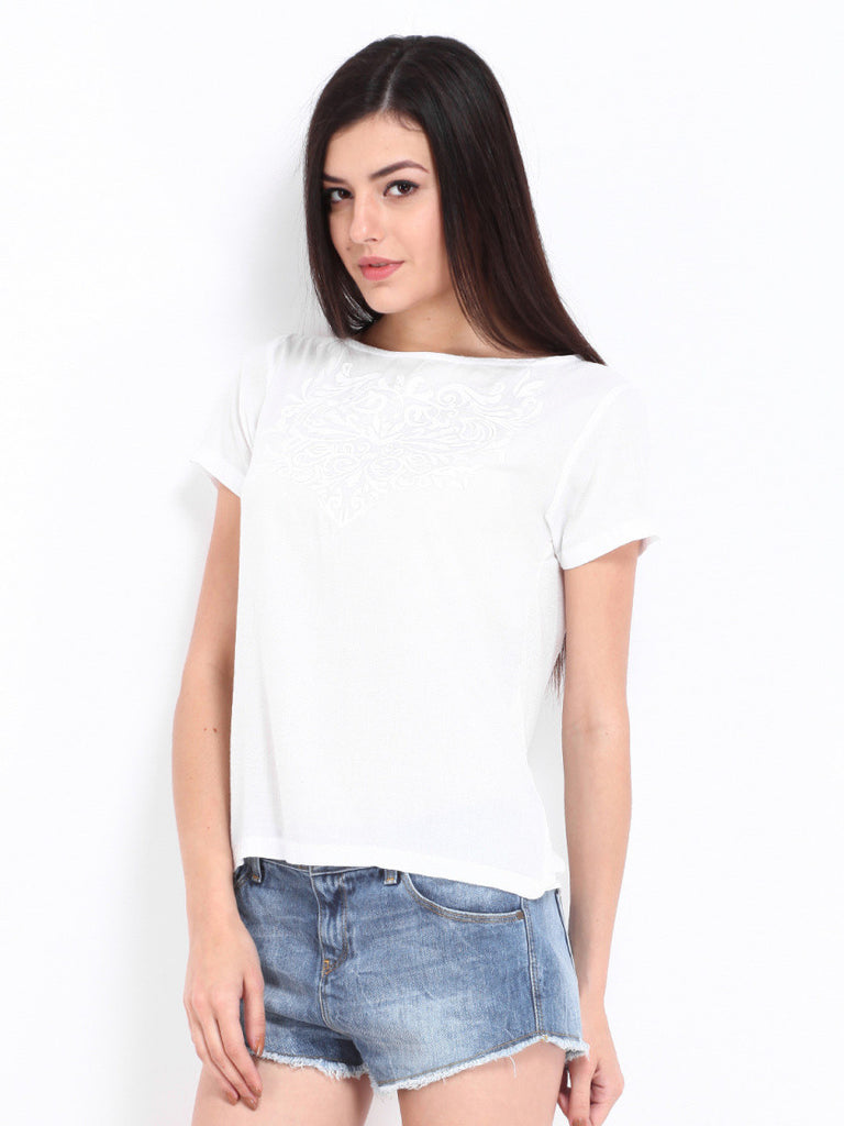 United Colors of Benetton Women White Printed Top