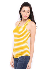 United Colors of Benetton Women Mustard Yellow &amp; White Striped Tank Top