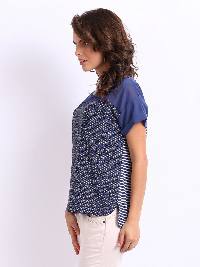 United Colors of Benetton Women Blue Printed Top