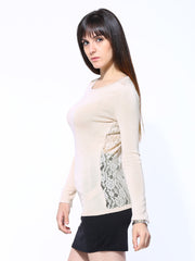 United Colors of Benetton Women Cream Coloured Lace Top