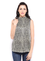 United Colors of Benetton Women Beige &amp; Black Printed Top