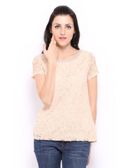 United Colors of Benetton Women Peach-Coloured Lace Top