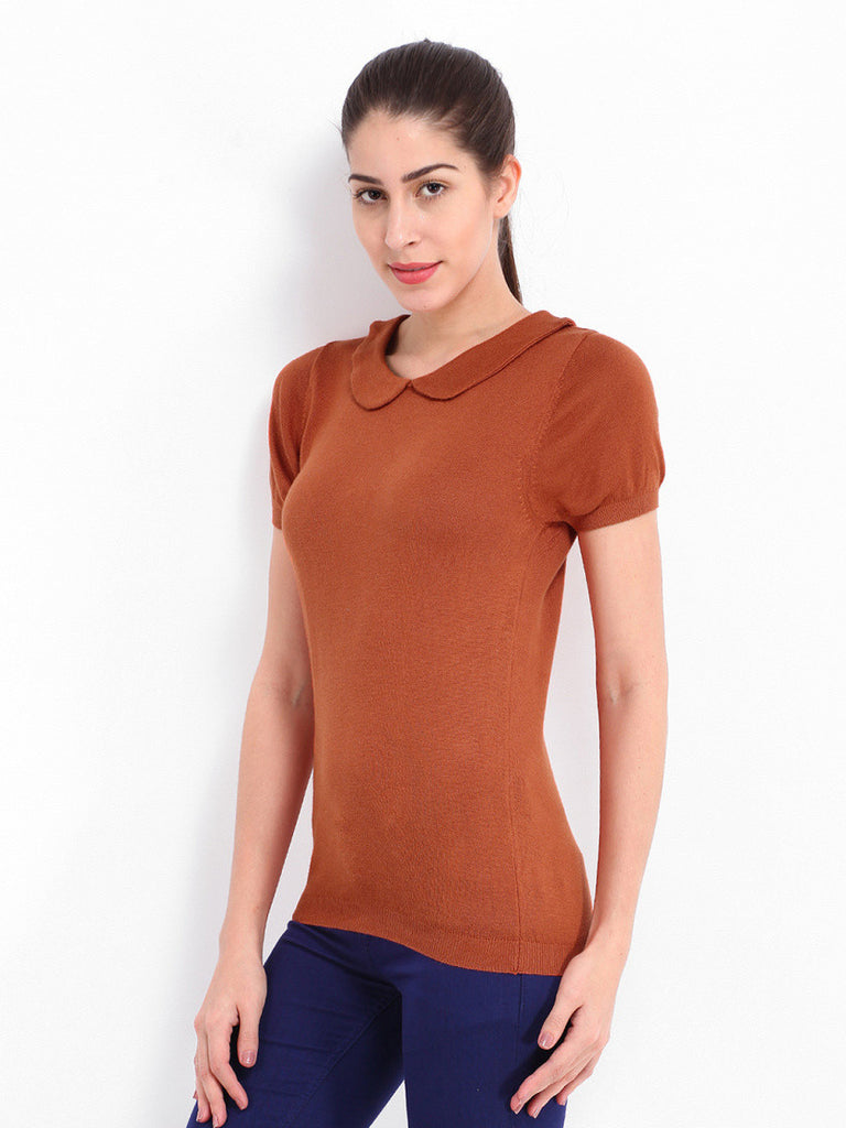 United Colors of Benetton Women Rust Orange Silk Blend Top