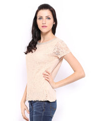 United Colors of Benetton Women Peach-Coloured Lace Top
